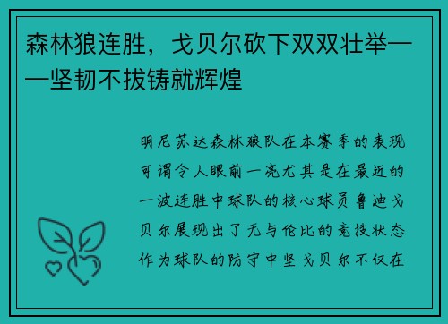 森林狼连胜，戈贝尔砍下双双壮举——坚韧不拔铸就辉煌