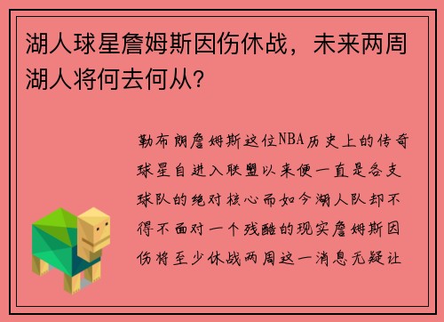 湖人球星詹姆斯因伤休战，未来两周湖人将何去何从？